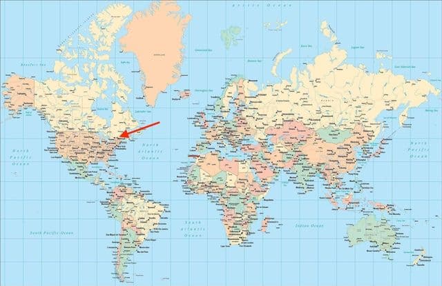 Localização de Montreal no mapa mundial